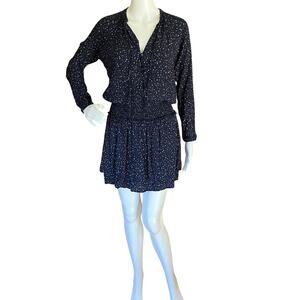 Rails Jasmine Star Long Sleeve Mini Dress Size Small Smocked Navy Nova